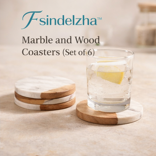 Fsindelzha™ Marble and Wood Coasters (Set of 6)