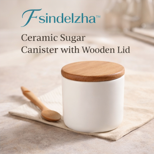 Fsindelzha™ Ceramic Sugar Canister with Wooden Lid